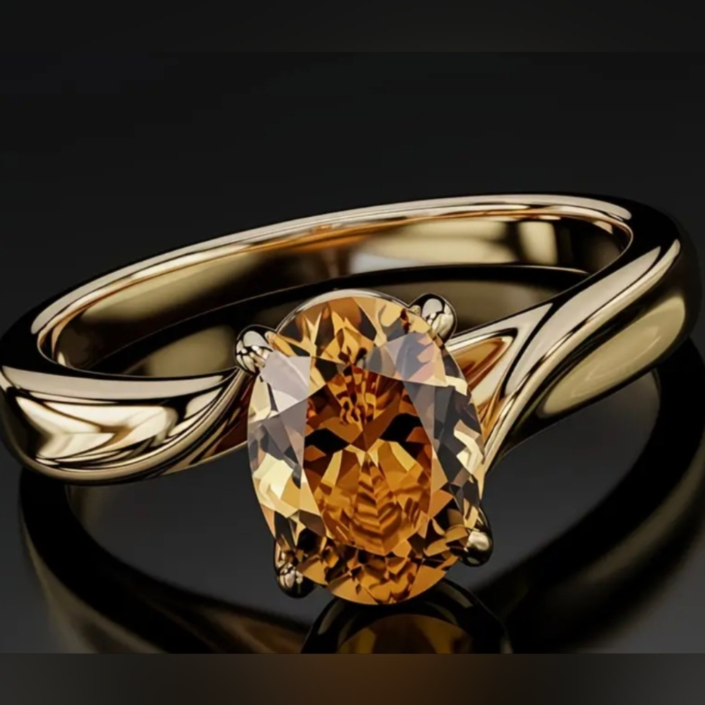 Champagne Color Cubic Zirconia Topaz Birthstone Ring Size 6 New